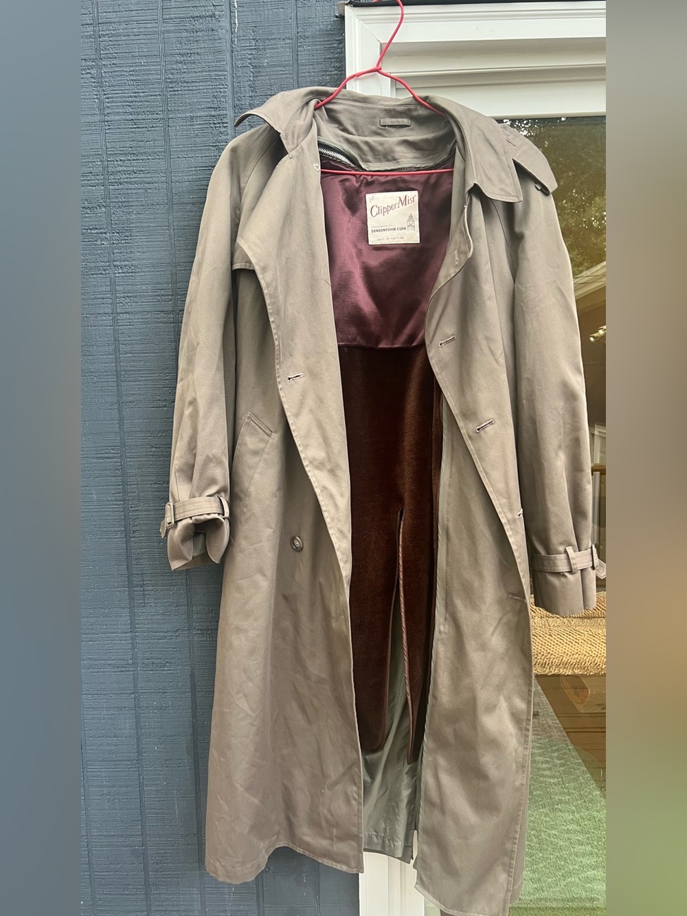 Clipper Mist Vintage Trench Coat w removable faux fur lining